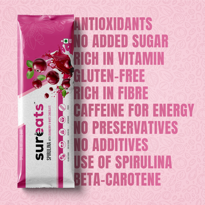 Spirulina Wellness Bar | Cranberry and White Chocolate | 6 x 40g each - Pack of 6