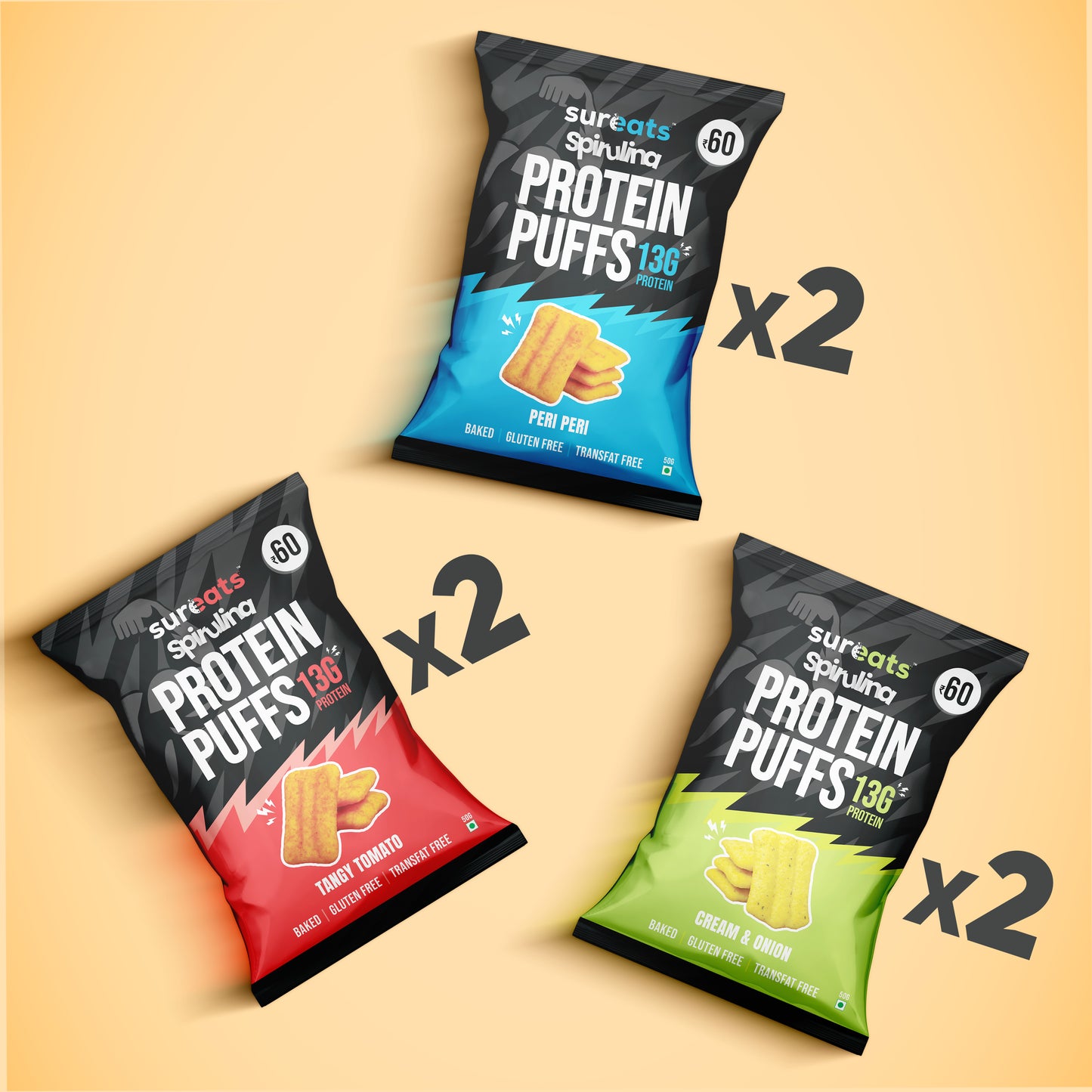 Mixed Pack of 6 | 2 x Peri Peri, 2 x Cream and Onion, 2 x Tangy Tomato